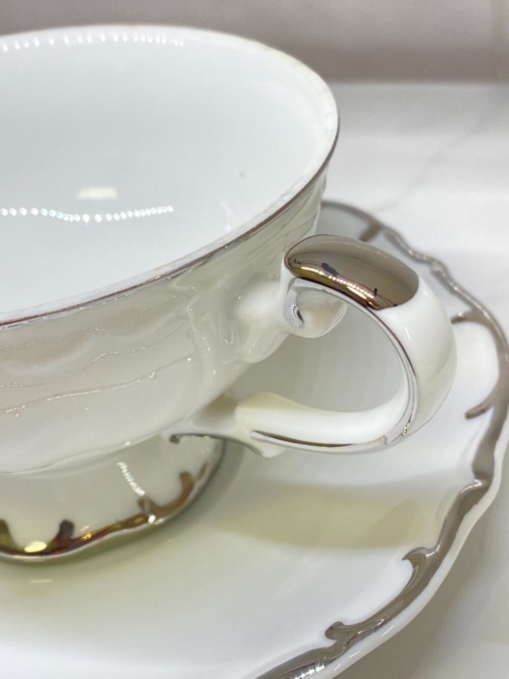 Vintage Bristol Fine China Tea Cup Saucer Set Nativity S-3213 Japan Platinum Tri - Picture 3 of 8